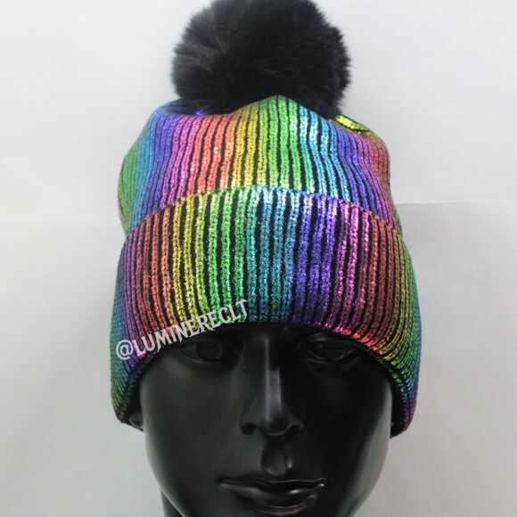 Rainbow Beanie with pom pom colorful - Picture 3 of 4